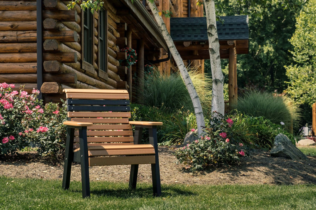 LuxCraft 2' Plain Bench in Cedar and Black — Amish-crafted recycled poly, weather-resistant design
