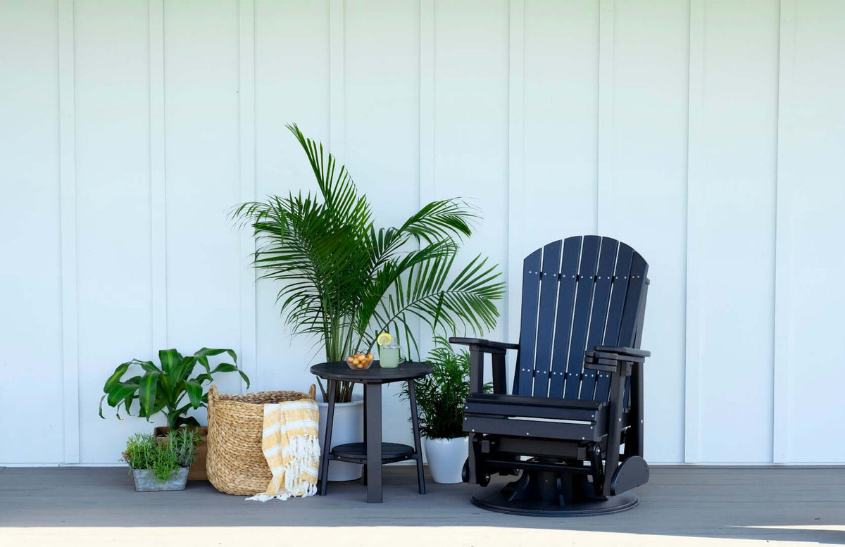 LuxCraft 2' Adirondack Swivel Glider in Black — 360-degree swivel and glide motion for pool deck conversation