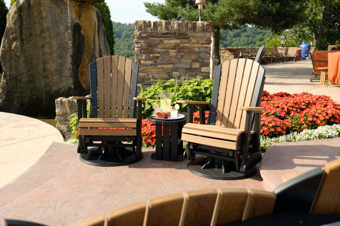 LuxCraft 2' Adirondack 3-piece Outdoor Swivel Glider Chair Set