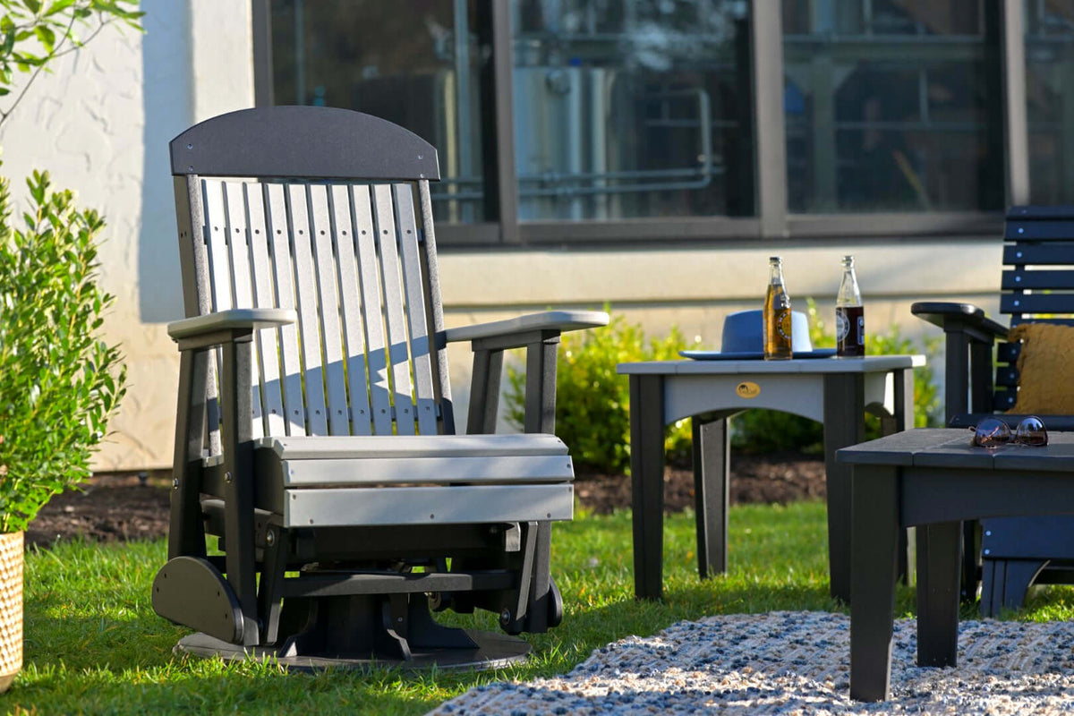 LuxCraft 2' Classic Swivel Glider Chair in Dove Gray and Black — rotating glider chair, fade-resistant poly