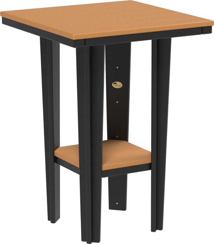 LuxCraft 30" Square Bistro Table | Bar Height in Cedar and Black — recycled poly square tabletop for square-format patio dining