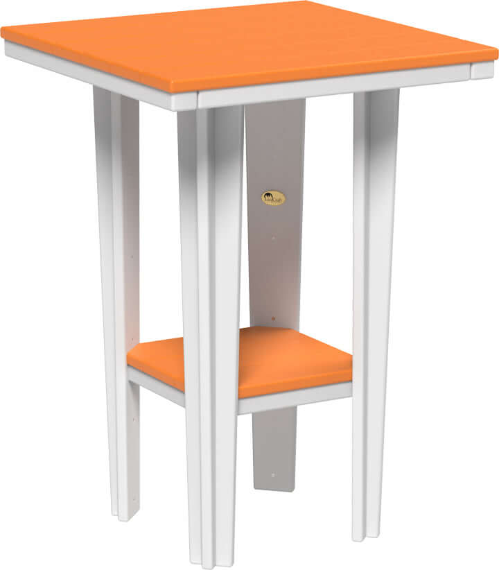 LuxCraft 30" Square Bistro Table | Bar Height in Tangerine and White — recycled poly square tabletop for square-format patio dining