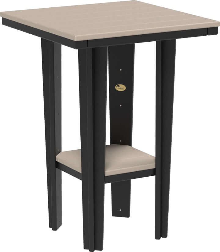LuxCraft 30" Square Bistro Table | Bar Height in Weatherwood and Black — recycled poly square tabletop for square-format patio dining
