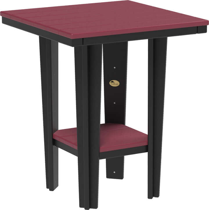 LuxCraft 30" Square Bistro Table | Counter Height in Cherrywood and Black — recycled poly square tabletop for square-format patio dining