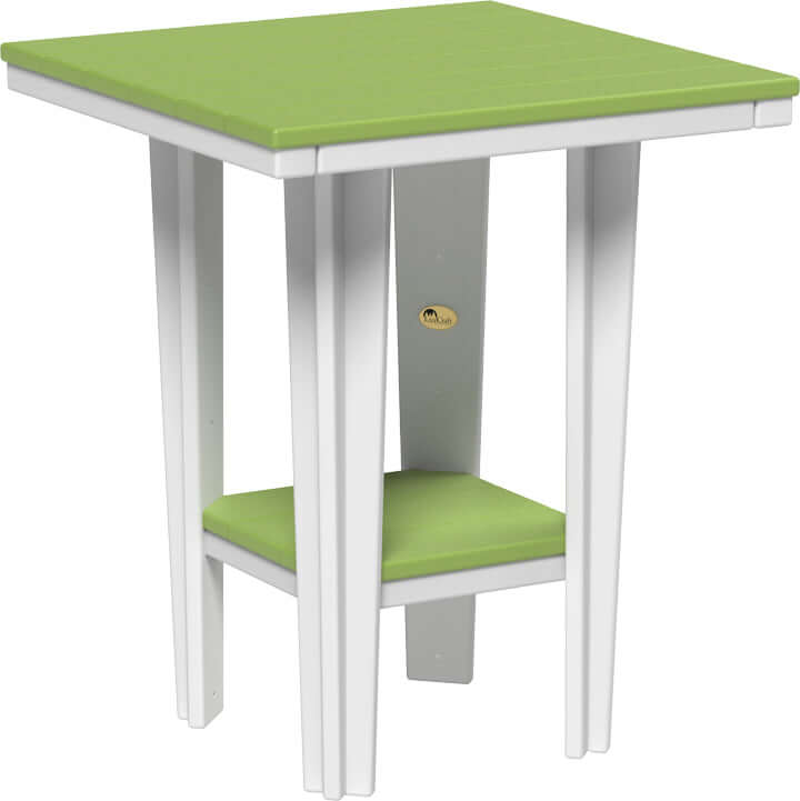 LuxCraft 30" Square Bistro Table | Counter Height in Lime Green and White — recycled poly square tabletop for square-format patio dining