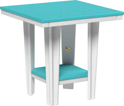 LuxCraft 30" Square Bistro Table | Dining Height in Aruba Blue and White — recycled poly square tabletop for square-format patio dining