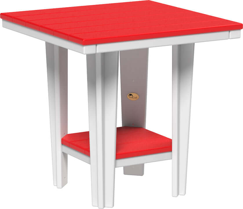 LuxCraft 30" Square Bistro Table | Dining Height in Red and White — four-equal-sided table, recycled HDPE construction