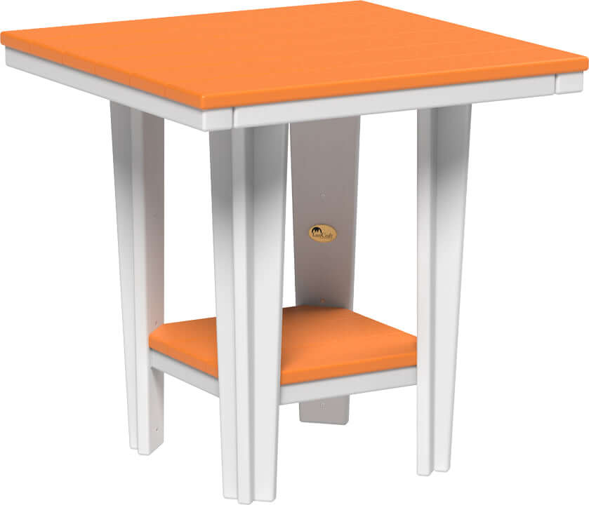 LuxCraft 30" Square Bistro Table | Dining Height in Tangerine and White — recycled poly square tabletop for square-format patio dining