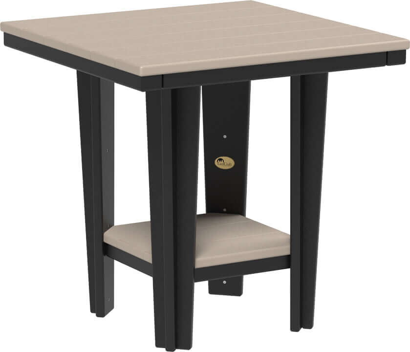 LuxCraft 30" Square Bistro Table | Dining Height in Weatherwood and Black — recycled poly square tabletop for square-format patio dining