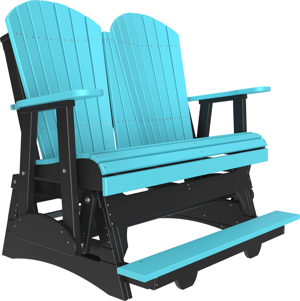 LuxCraft 4' Adirondack Balcony Glider in Aruba Blue and Black — 24-inch seat counter-height, fade-resistant poly