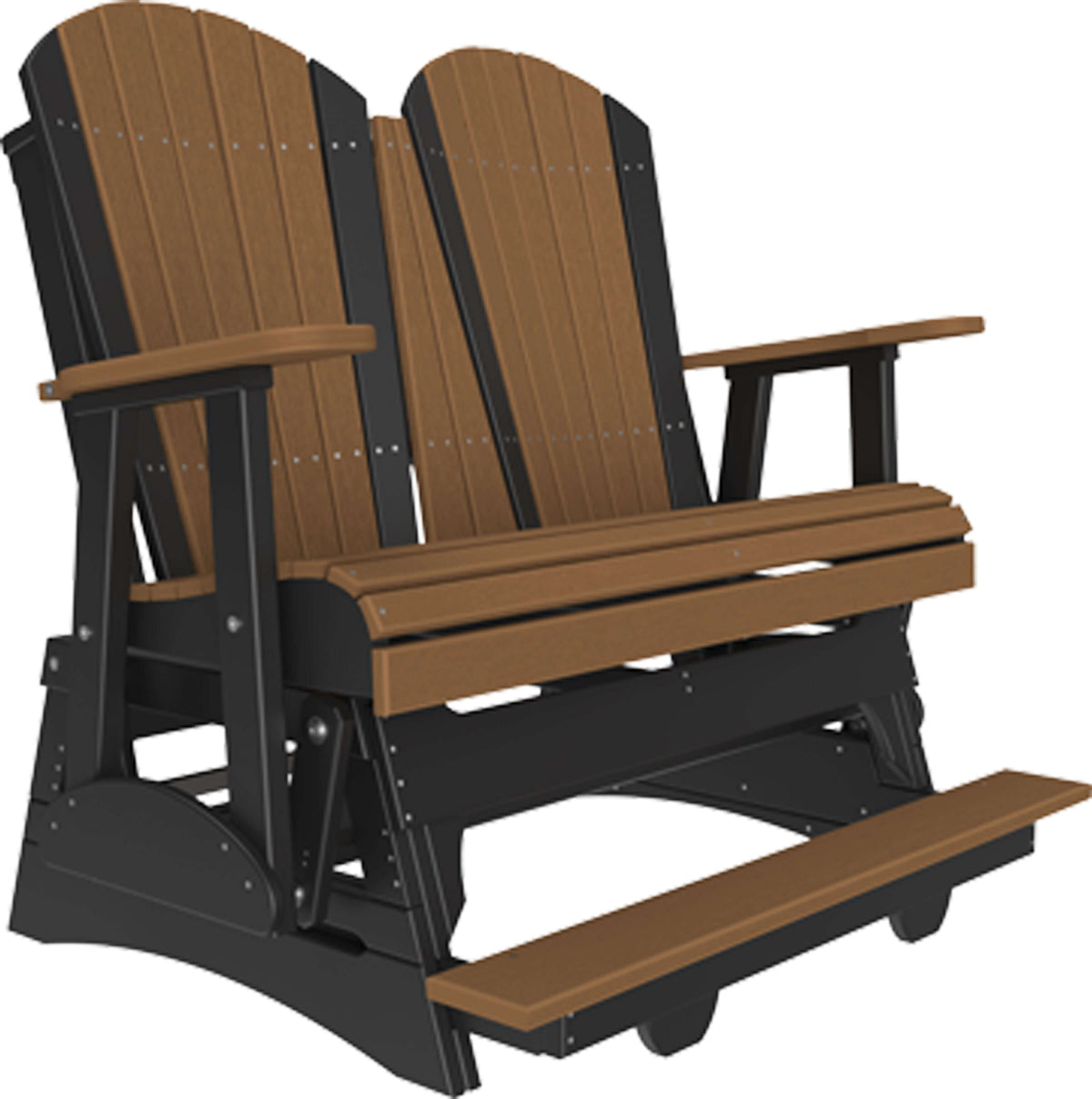 LuxCraft 4' Adirondack Balcony Glider in Antique Mahogany and Black — Amish-crafted recycled poly, weather-resistant design