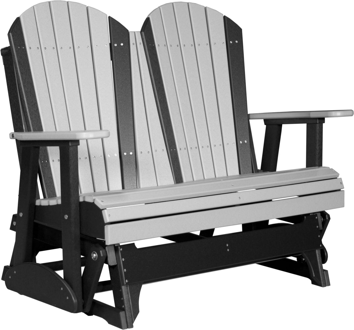 LuxCraft 4' Adirondack Glider in Dove Gray and Black — Amish-crafted recycled poly, 20-year poly durability