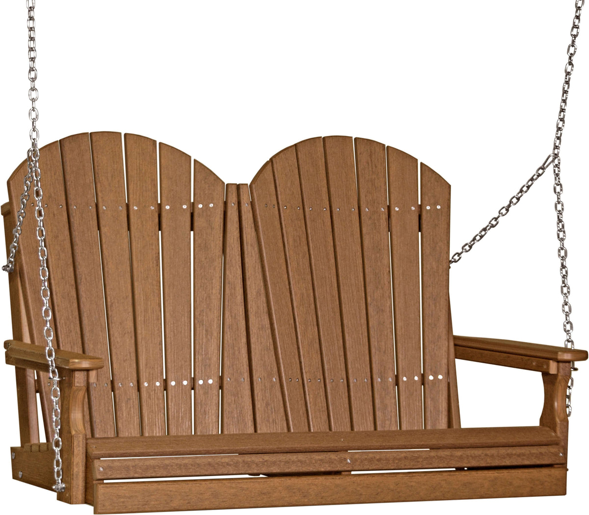 LuxCraft 4' Adirondack Swing in Antique Mahogany — chain-hung porch swing for front-porch use