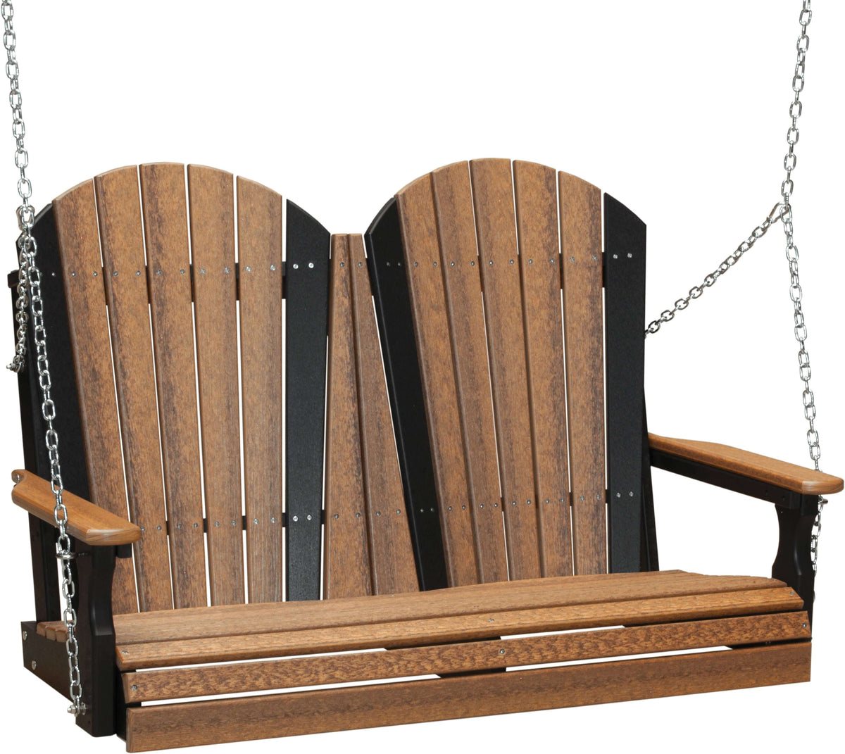 LuxCraft 4' Adirondack Swing in Antique Mahogany and Black — Amish-crafted recycled poly, 20-year poly durability