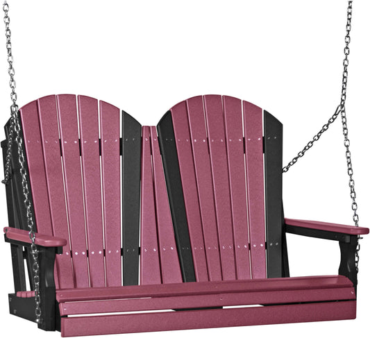 LuxCraft 4' Adirondack Swing in Cherrywood and Black — recycled poly hanging bench, recycled HDPE construction