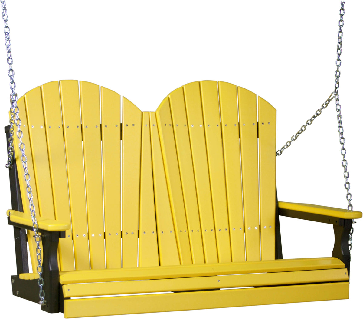 LuxCraft 4' Adirondack Swing in Yellow and Black — recycled poly hanging bench, fade-resistant poly