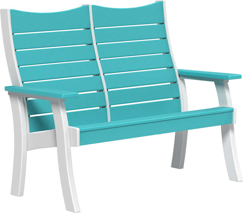 LuxCraft 4' Contour Outdoor Bench in Aruba Blue and White — Amish-crafted recycled poly, weather-resistant design