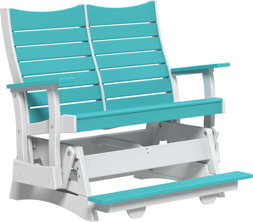 LuxCraft 4' Contour Balcony Glider in Aruba Blue and White — Amish-crafted recycled poly, weather-resistant design