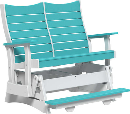 LuxCraft 4' Contour Balcony Glider in Aruba Blue and White — Amish-crafted recycled poly, weather-resistant design