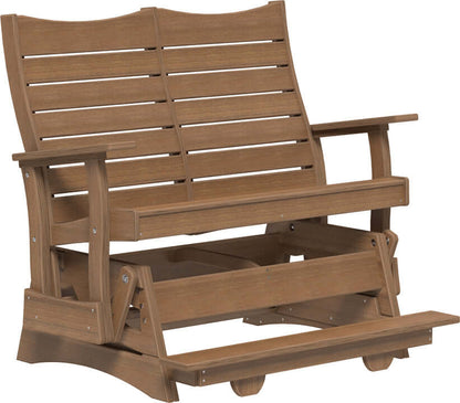 LuxCraft 4' Contour Balcony Glider in Antique Mahogany — 24-inch seat counter-height, fade-resistant poly