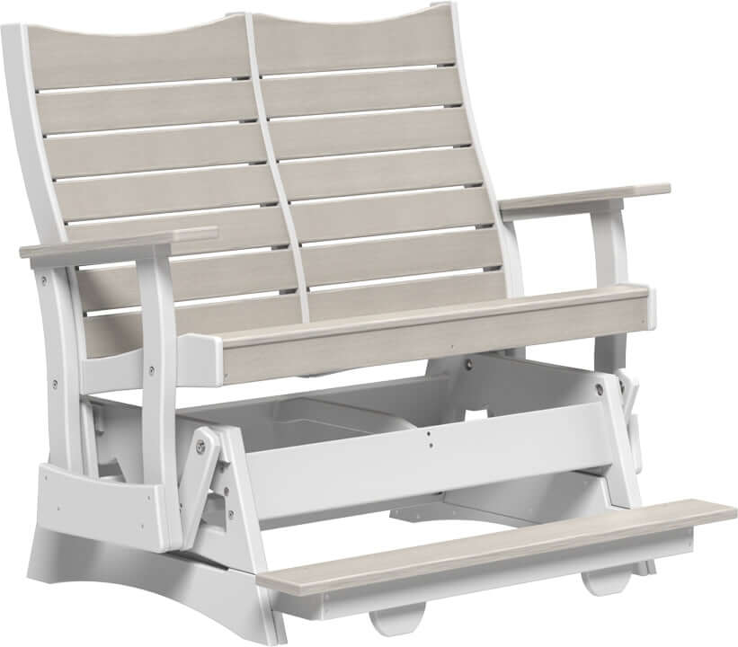 LuxCraft 4' Contour Balcony Glider in Birch and White — Amish-crafted recycled poly, 20-year poly durability