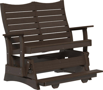 LuxCraft 4' Contour Balcony Glider — counter-height glide bench with footrest for elevated decks