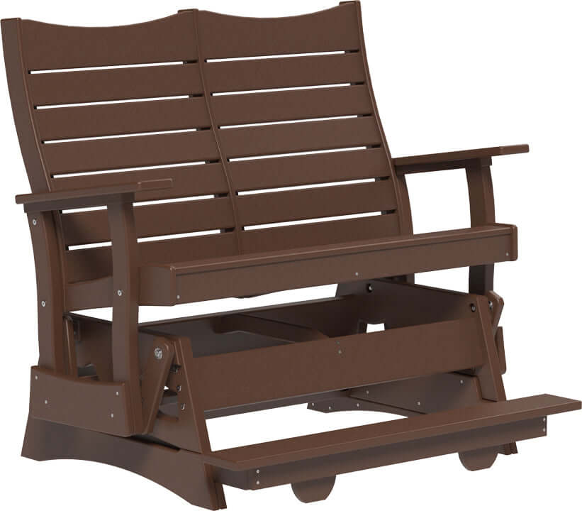 LuxCraft 4' Contour Balcony Glider in Chestnut Brown — 24-inch seat counter-height, long-life recycled poly