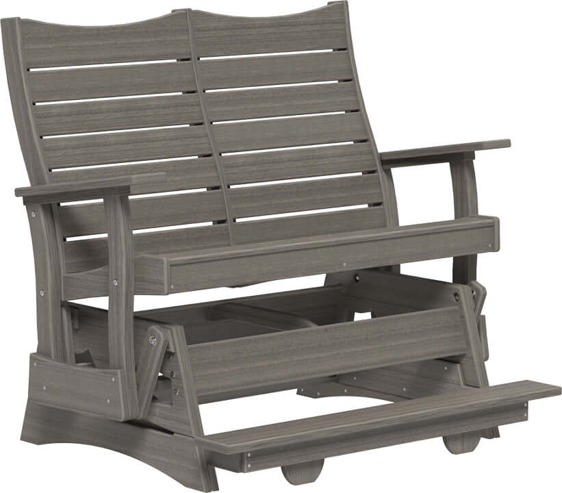 LuxCraft 4' Contour Balcony Glider in Coastal Gray — counter-height glide bench with footrest for elevated decks