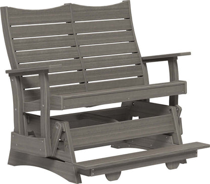 LuxCraft 4' Contour Balcony Glider in Coastal Gray — counter-height glide bench with footrest for elevated decks