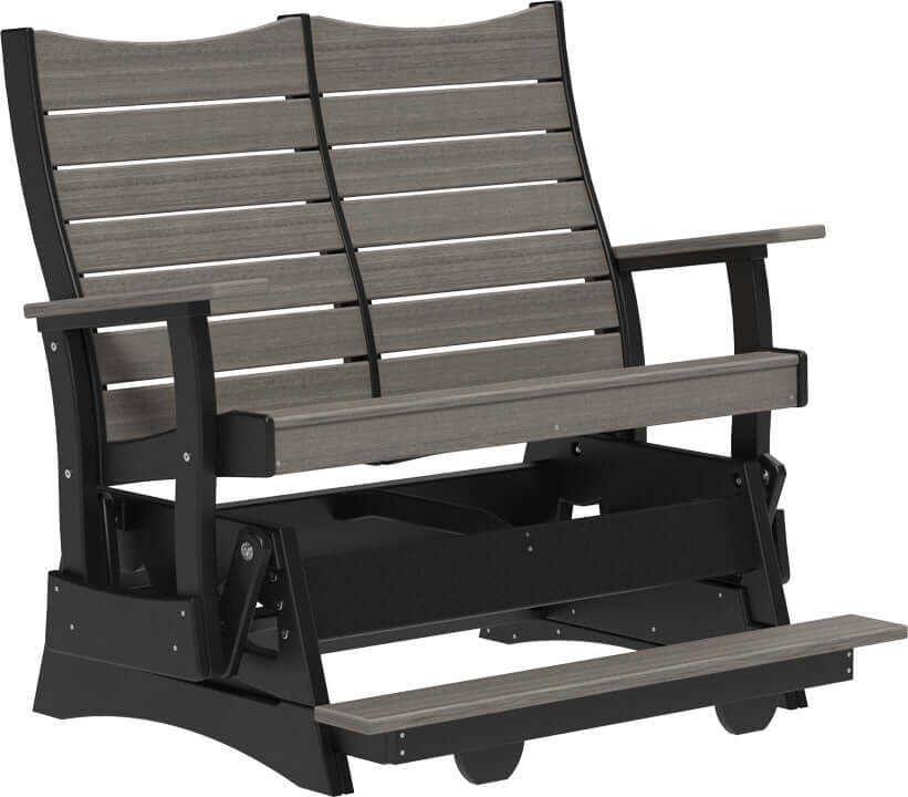 LuxCraft 4' Contour Balcony Glider in Coastal Gray and Black — Amish-crafted recycled poly, weather-resistant design