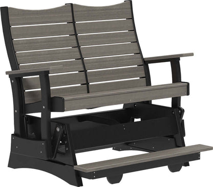 LuxCraft 4' Contour Balcony Glider in Coastal Gray and Black — Amish-crafted recycled poly, weather-resistant design