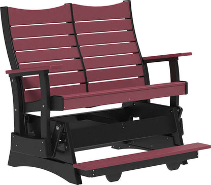 LuxCraft 4' Contour Balcony Glider in Cherrywood and Black — 24-inch seat counter-height, fade-resistant poly