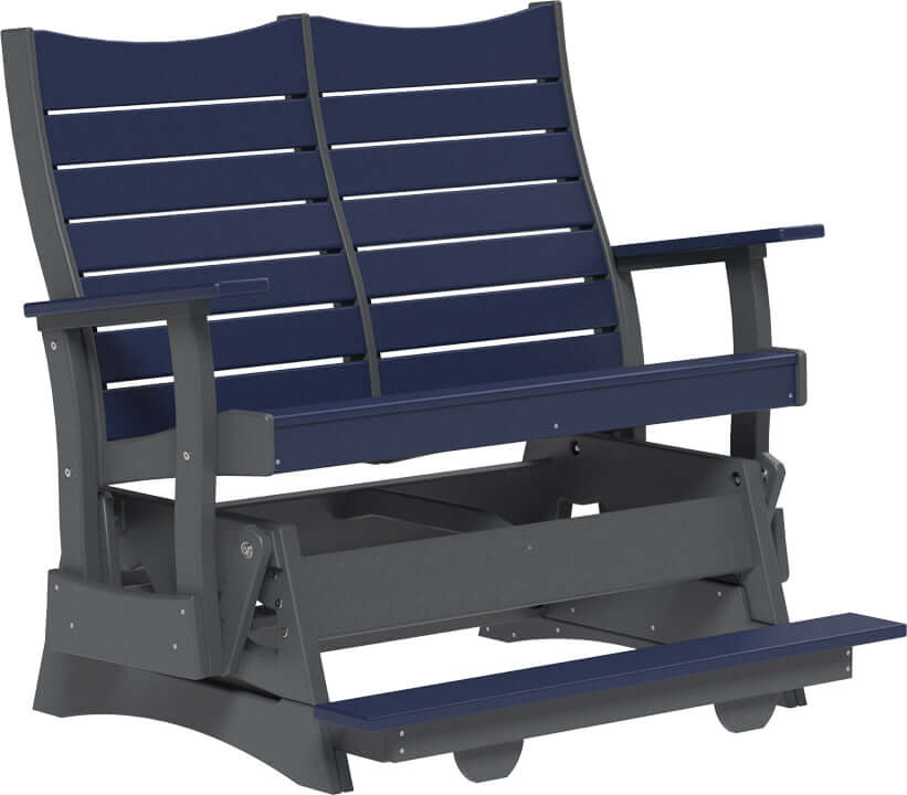 LuxCraft 4' Contour Balcony Glider in Patriot Blue — 24-inch seat counter-height, recycled HDPE construction