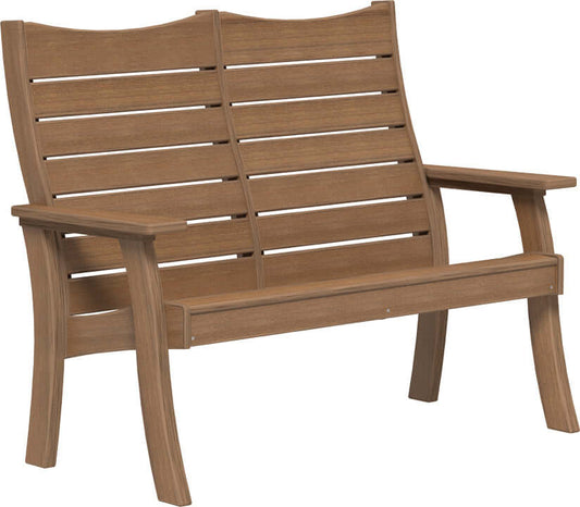 LuxCraft 4' Contour Outdoor Bench in Antique Mahogany — recycled poly slat-top bench for porch and entryway seating