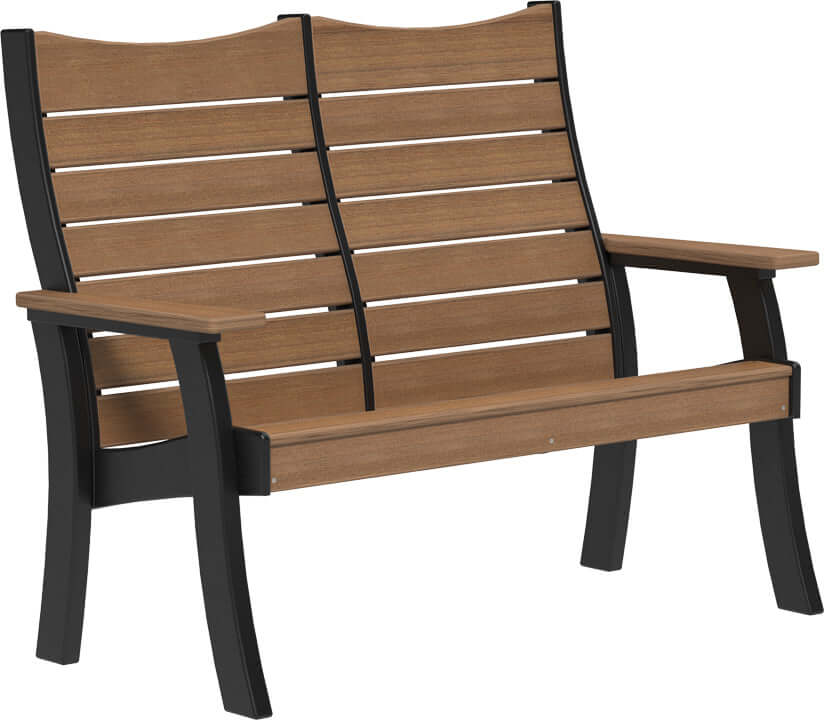 LuxCraft 4' Contour Outdoor Bench in Antique Mahogany and Black — Amish-crafted recycled poly, weather-resistant design