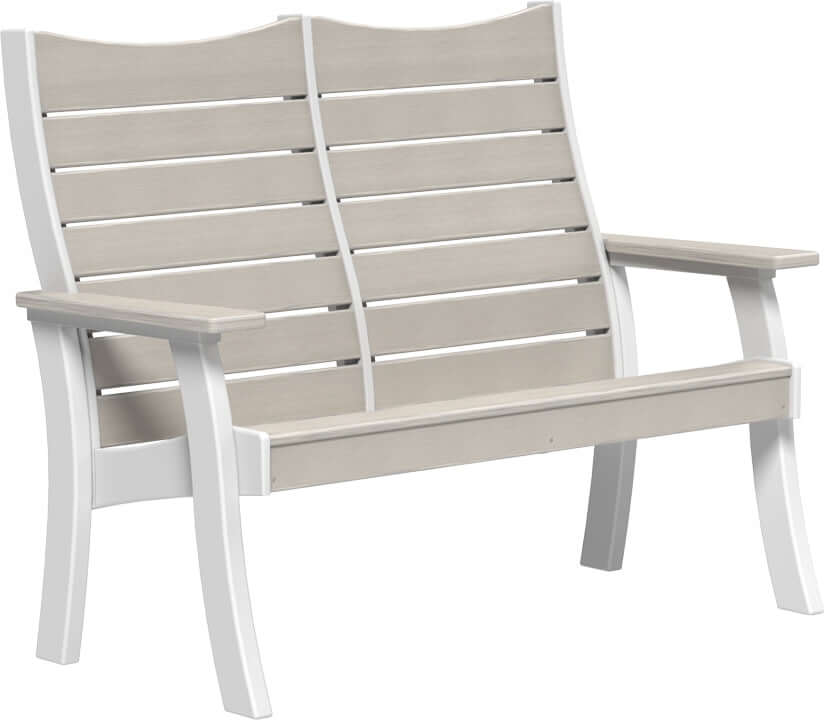 LuxCraft 4' Contour Outdoor Bench in Birch and White — wide poly bench seat, fade-resistant poly