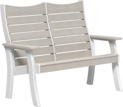 LuxCraft 4' Contour Outdoor Bench in Birch and White — wide poly bench seat, fade-resistant poly