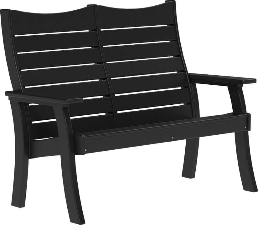 LuxCraft 4' Contour Outdoor Bench in Black — recycled poly slat-top bench for porch and entryway seating
