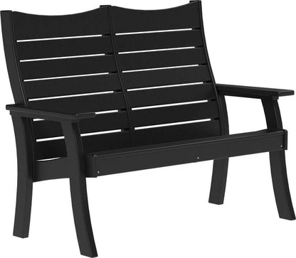 LuxCraft 4' Contour Outdoor Bench in Black — recycled poly slat-top bench for porch and entryway seating