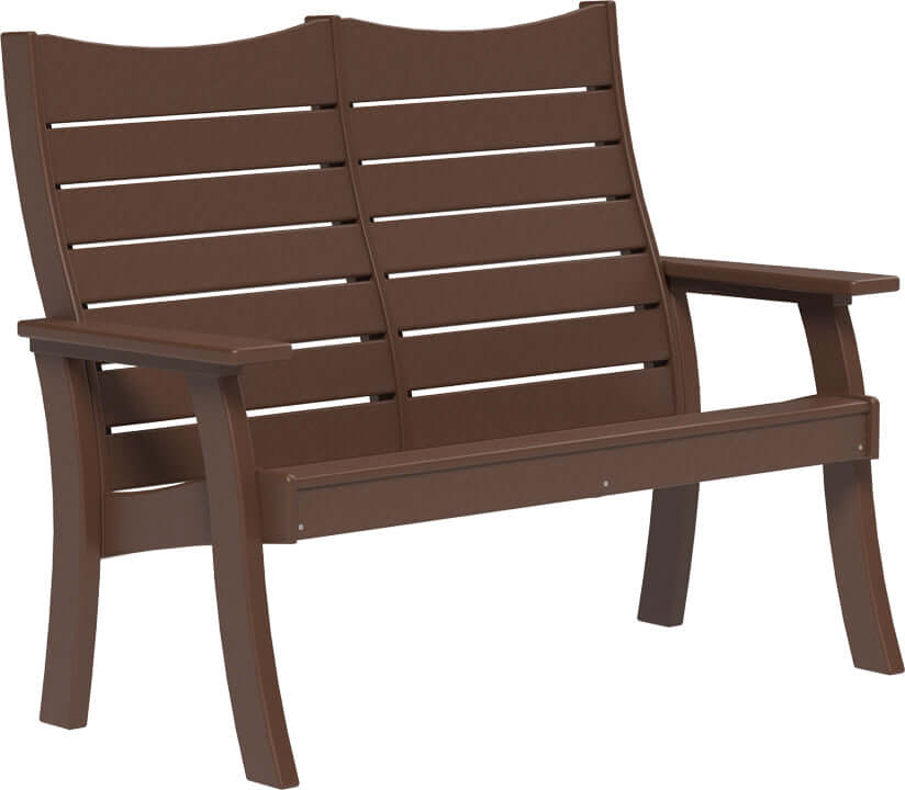 LuxCraft 4' Contour Outdoor Bench in Chestnut Brown — Amish-crafted recycled poly, commercial-grade poly