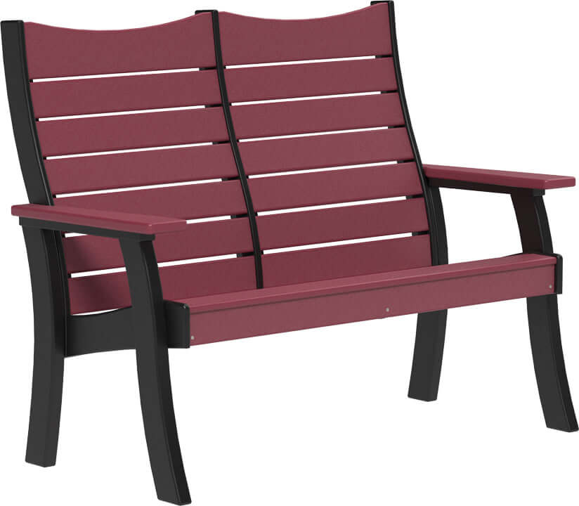 LuxCraft 4' Contour Outdoor Bench in Cherrywood and Black — Amish-crafted recycled poly, weather-resistant design