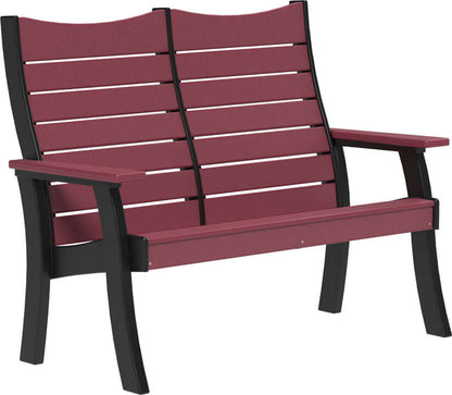 LuxCraft 4' Contour Outdoor Bench in Cherrywood and Black — Amish-crafted recycled poly, weather-resistant design