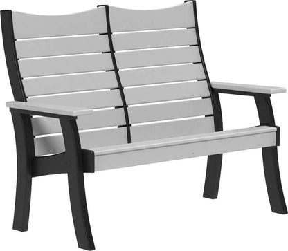 LuxCraft 4' Contour Outdoor Bench in Dove Gray and Black — wide poly bench seat, fade-resistant poly