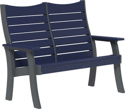 LuxCraft 4' Contour Outdoor Bench in Patriot Blue — Amish-crafted recycled poly, 20-year poly durability