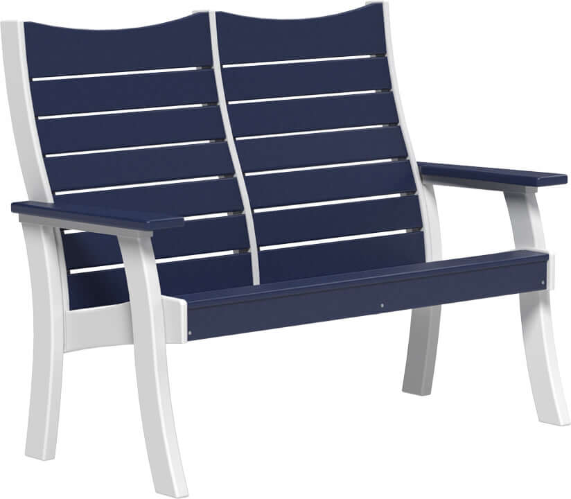 LuxCraft 4' Contour Outdoor Bench in Patriot Blue — wide poly bench seat, recycled HDPE construction