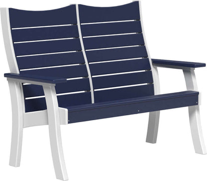 LuxCraft 4' Contour Outdoor Bench in Patriot Blue — wide poly bench seat, recycled HDPE construction