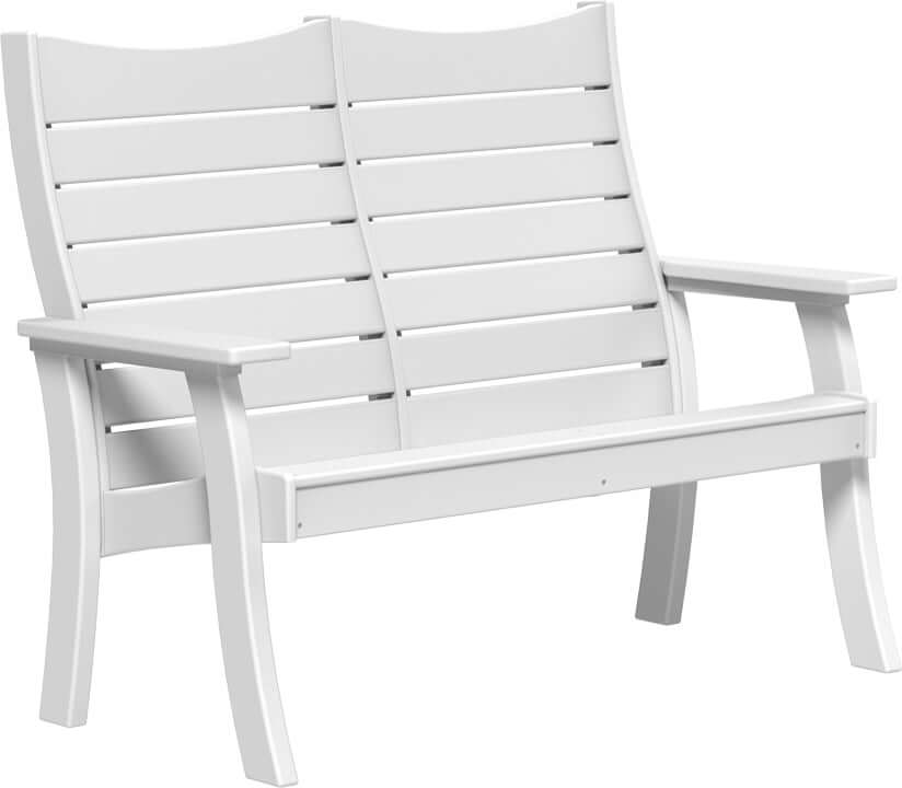 LuxCraft 4' Contour Outdoor Bench in White — recycled poly slat-top bench for porch and entryway seating