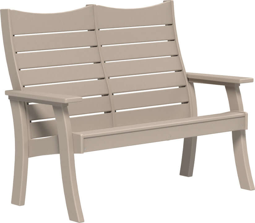 LuxCraft 4' Contour Outdoor Bench in Weatherwood — Amish-crafted recycled poly, commercial-grade poly