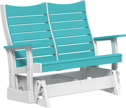 LuxCraft 4' Contour Poly Glider in Aruba Blue and White — Amish-crafted recycled poly, weather-resistant design