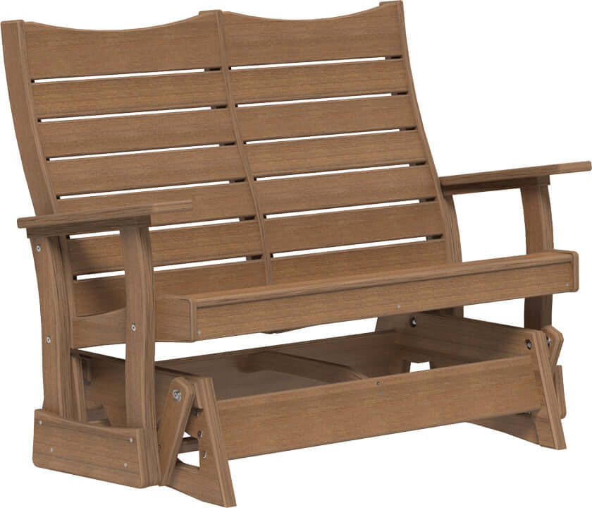 LuxCraft 4' Contour Poly Glider in Antique Mahogany — shaped curved-back glider, fade-resistant poly